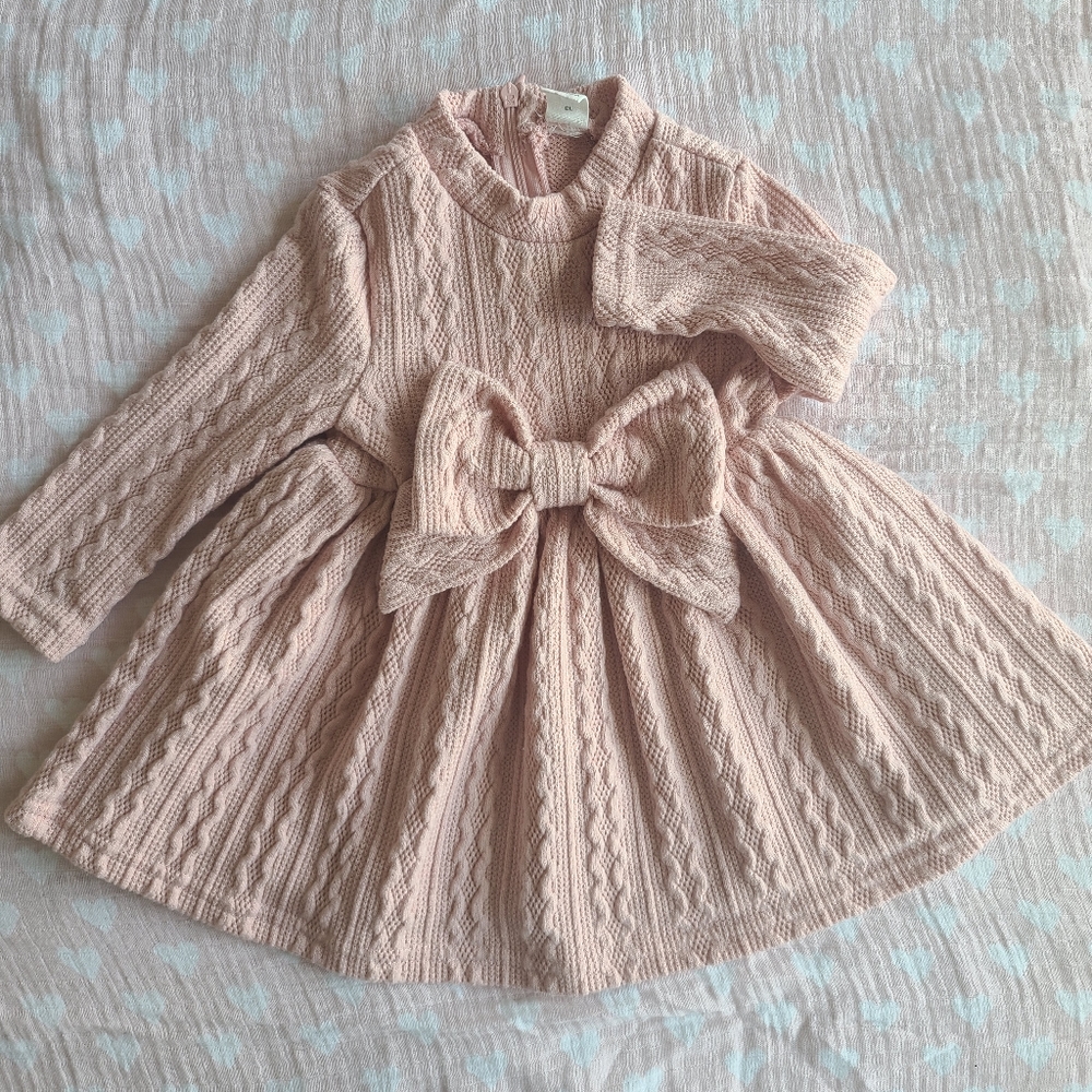 Baby Mock Neck Bow Dusty Pink Dress